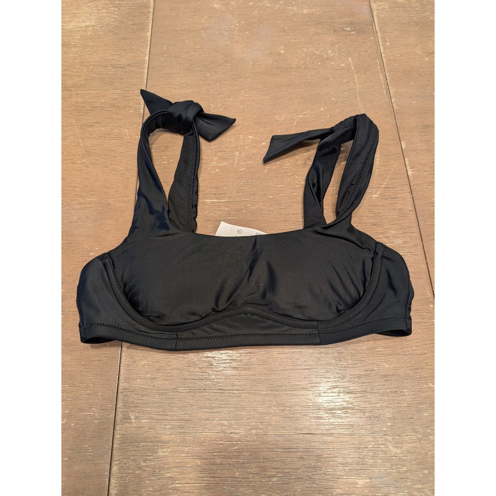 J.Crew Underwire Tie Shoulder Scoop Neck Bikini Top Black XS minimalist beachy
